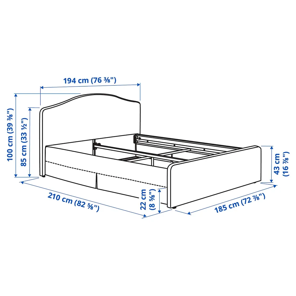 RAMNEFJÄLL Cover bed frame, Kilanda dark blue, 180x200 cm