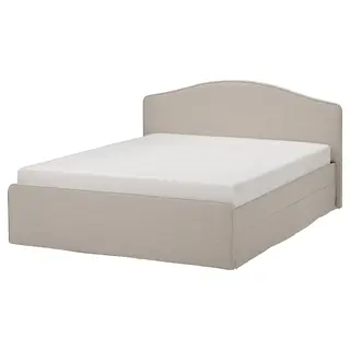 RAMNEFJÄLL upholstered bed frame, Kilanda light beige/Luröy, 160x200 cm