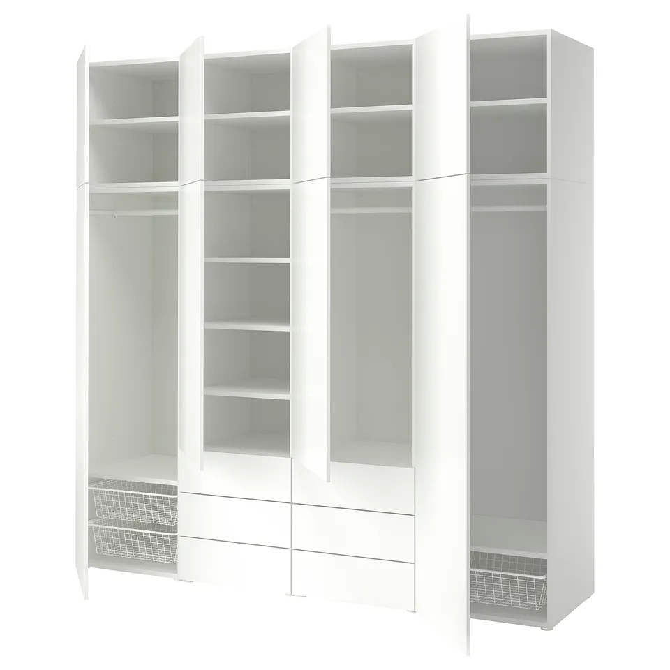 PLATSA Wardrobe with 8 doors and 6 drawers, white/FONNES white, 240x57x241 cm