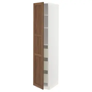 METOD / MAXIMERA high cabinet with drawers, white Enköping/brown walnut effect, 40x60x200 cm