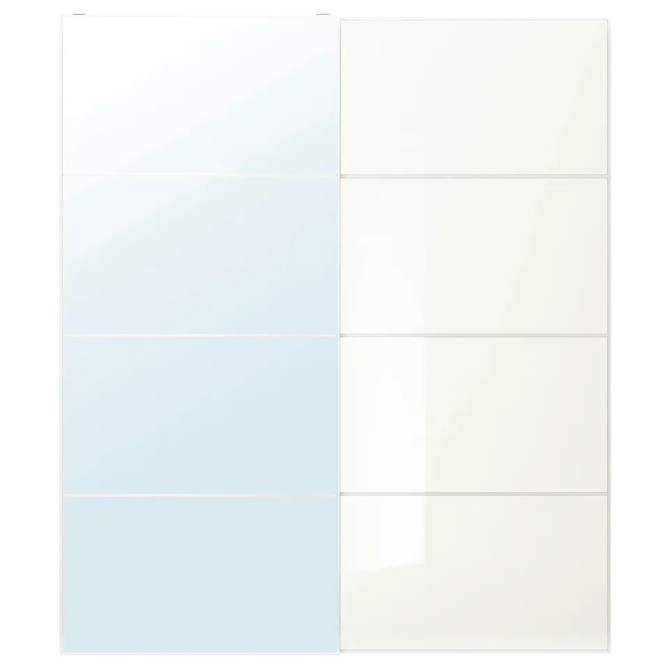 AULI wardrobe sliding doors, glossy white, glass panels, rectangular shape, modern design.