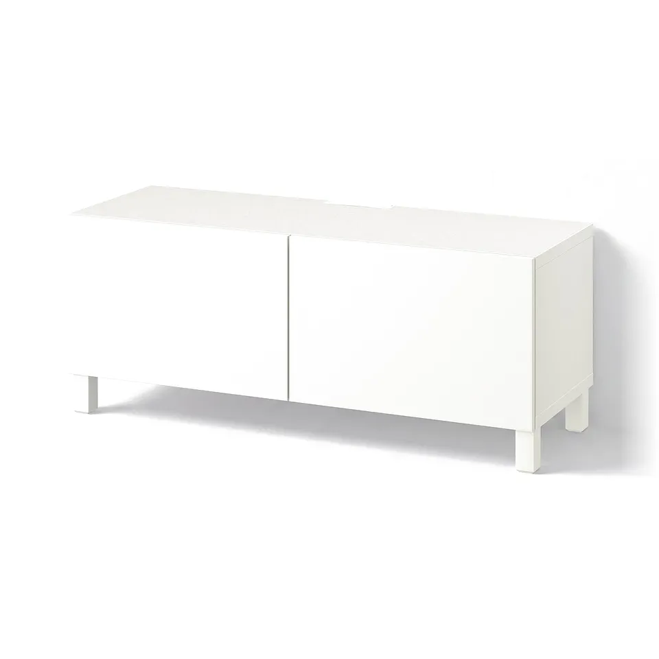 BESTÅ TV bench with doors, white/Lappviken/Stubbarp white, 120x42x48 cm