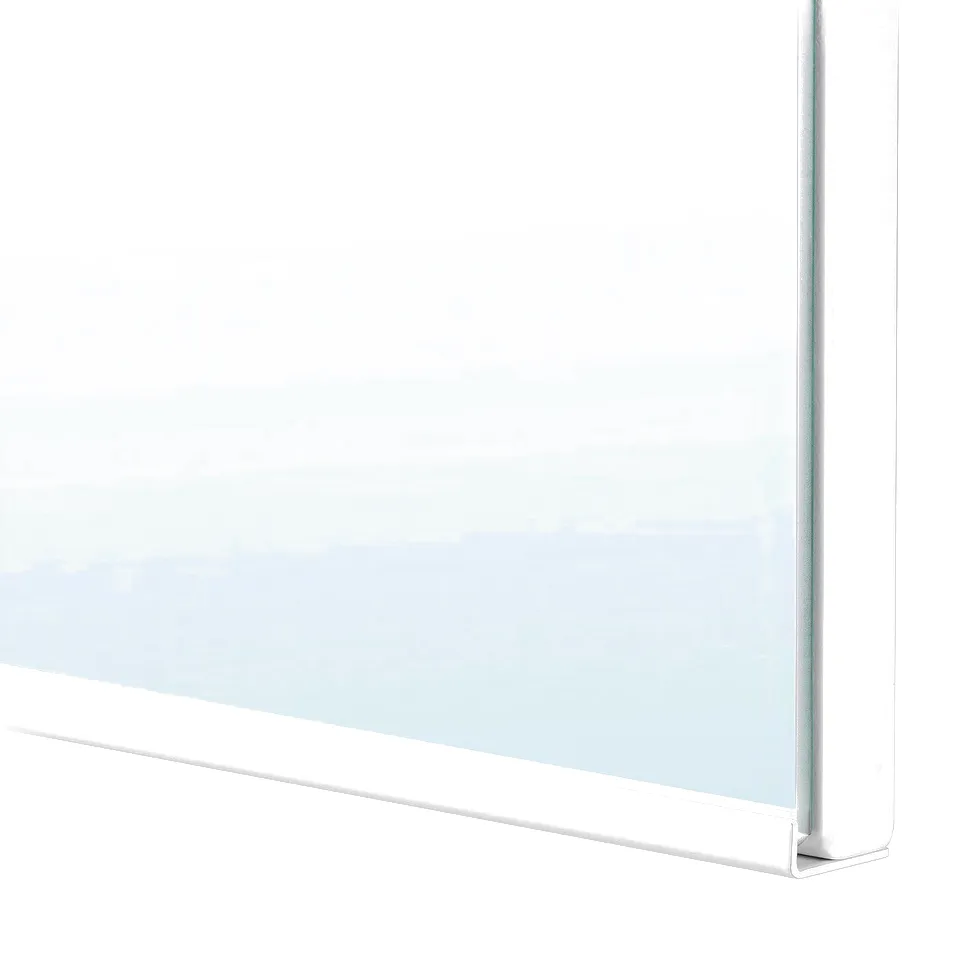 Modern mirror cabinet with sleek, white edges and diffused lighting. Ideal for bathrooms, offering organised storage and soft illumination.