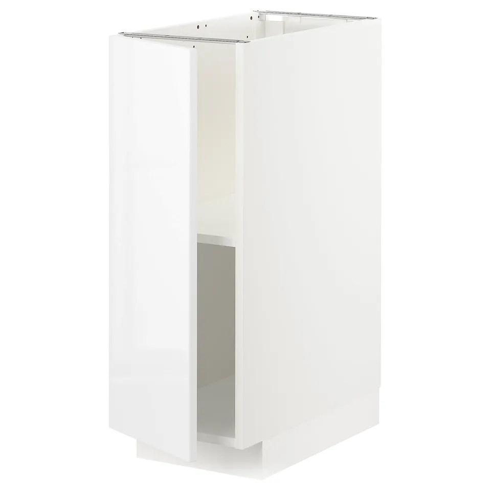 White high gloss modern kitchen cabinet with adjustable shelves.