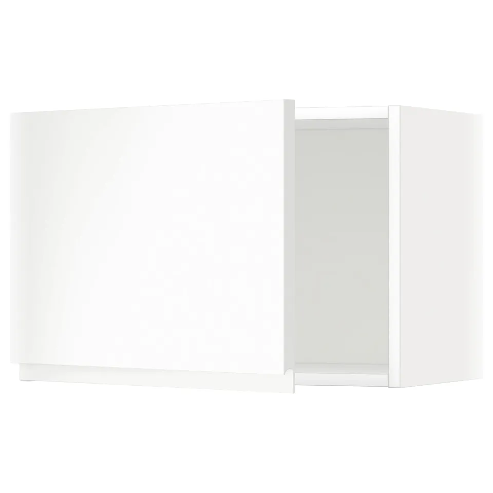 METOD white kitchen cabinet, modern minimalist design with integrated handles. Square shape, matte finish.