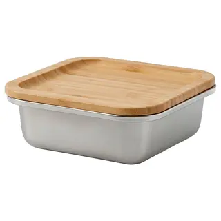IKEA 365 + food container with lid, square stainless steel/bamboo, 600 ml