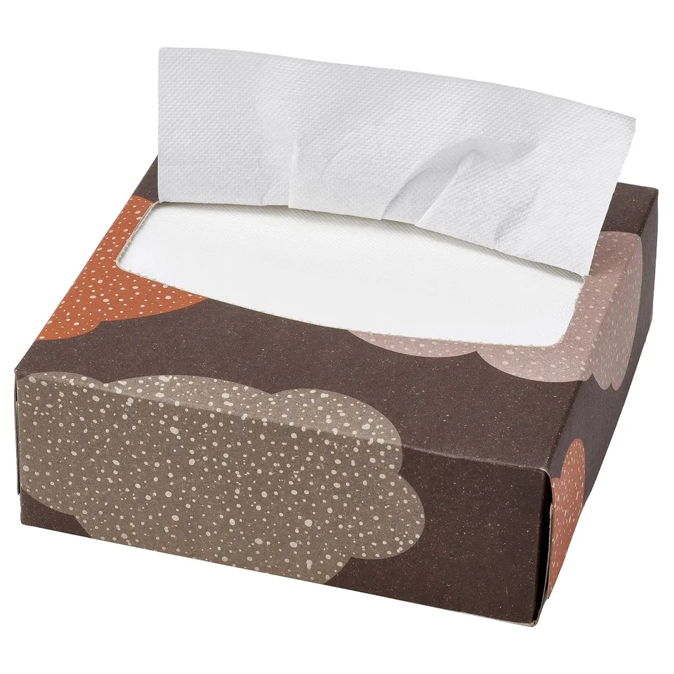 HÖSTAGILLE boxed dual-ply brown napkins, eco-friendly paper, dotted design, rectangular shape.