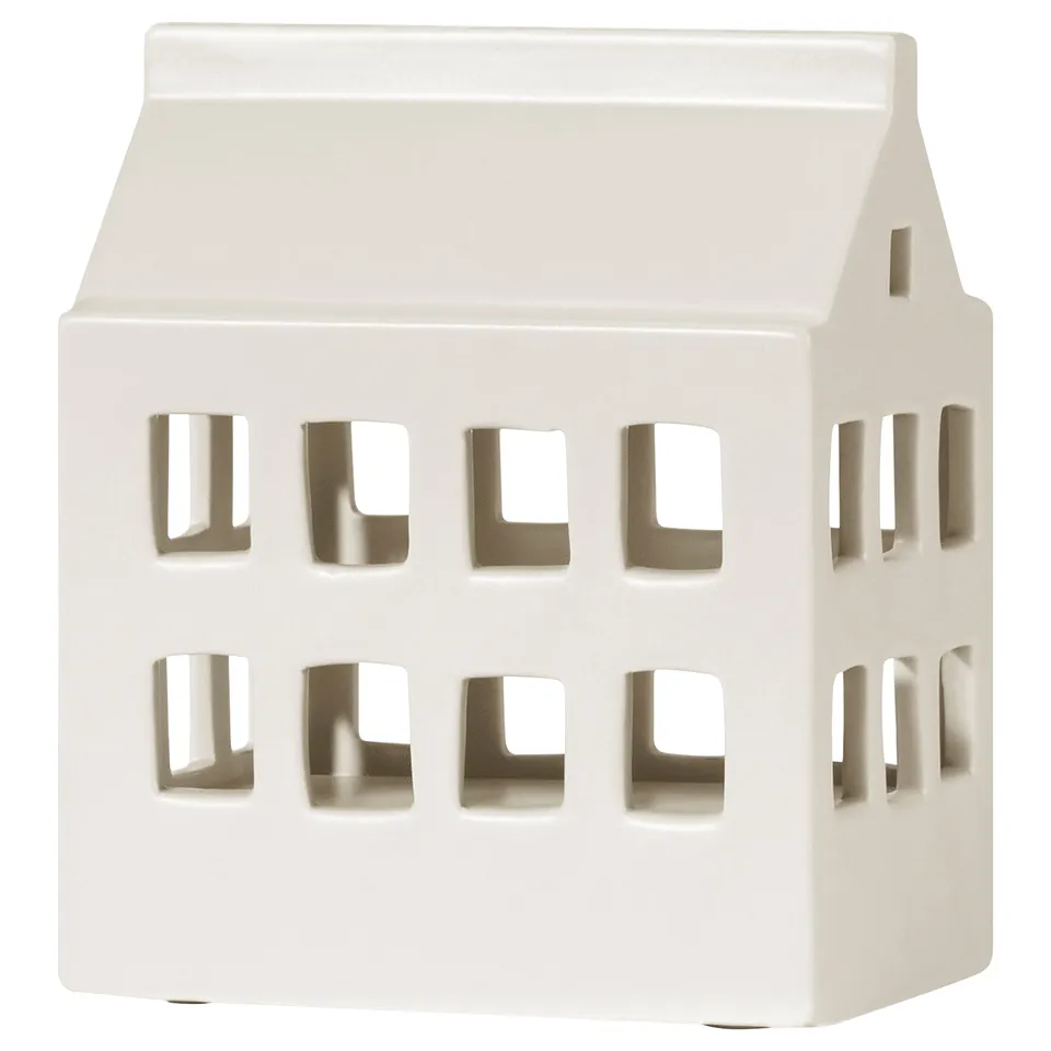 SNÖSISKA LED table decoration, battery-operated house/ceramic white, 16 cm