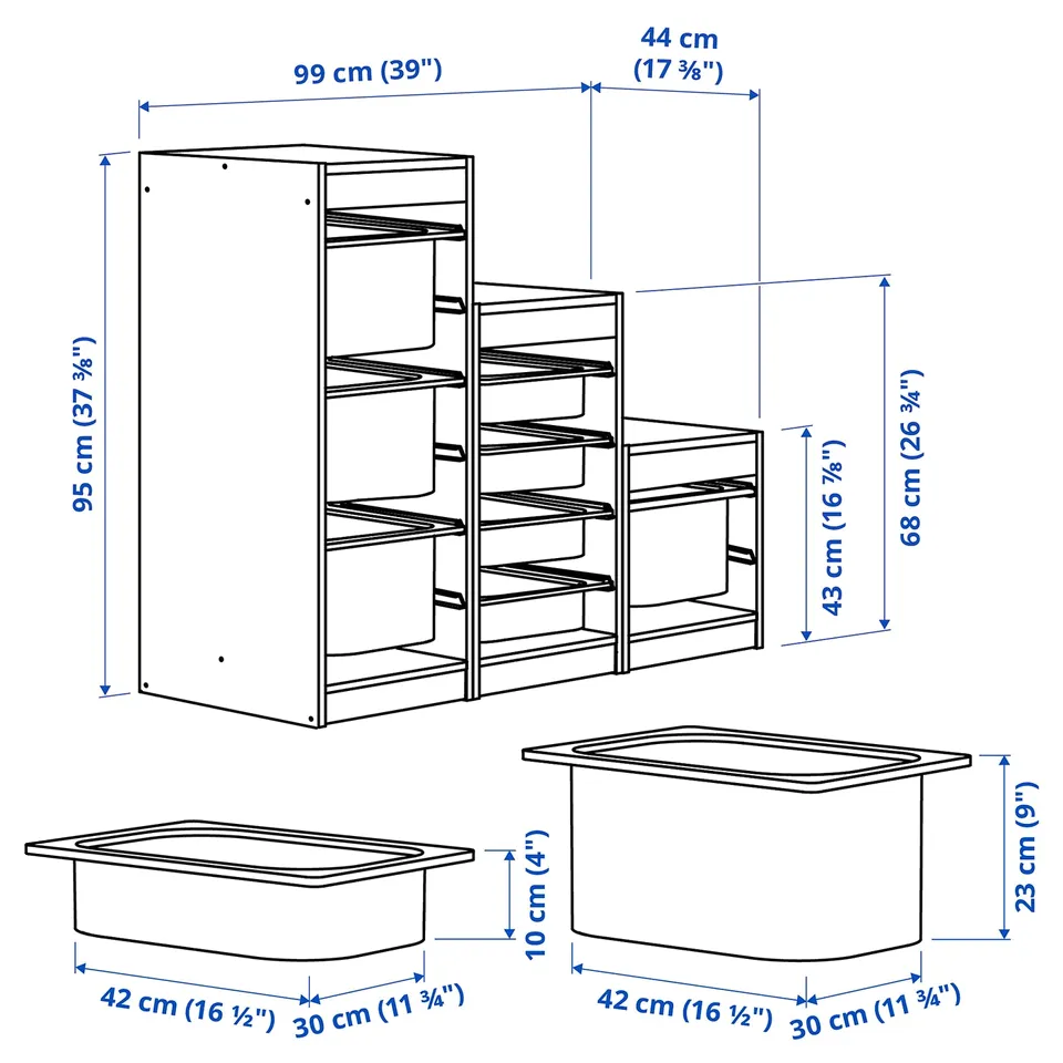 Illustration with measurements for the product: TROFAST.