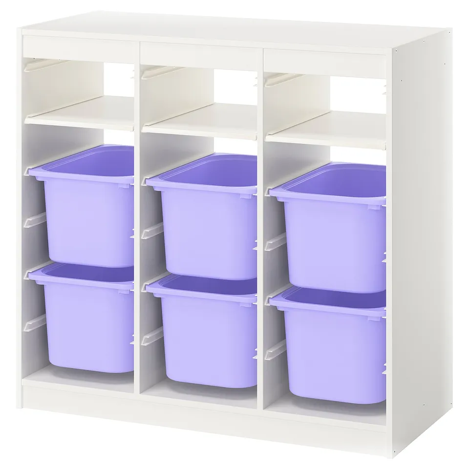TROFAST Storage combination, with shelves/boxes room divider/white lilac, 99x44x95 cm