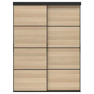 SKYTTA / MEHAMN sliding door combination, black/double sided white stained oak effect, Height 204.5 x Width 152 cm