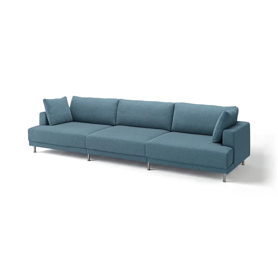 A blue UPPÅKRA sofa with a modern design, featuring plush cushions and sleek metal legs.