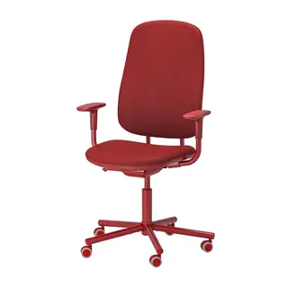 SMÖRKULL office chair with armrests, Gräsnäs red, Width 65 x Depth 66 cm