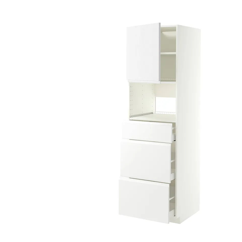 METOD white kitchen unit with cabinets and drawers, sleek minimalist design.