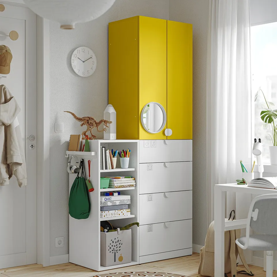 LASTARE Storage combination, white/yellow, 100x42x201 cm