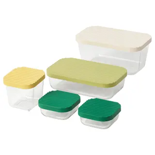 HAVSTOBIS food container with lid, set of 5, transparent/multicolour
