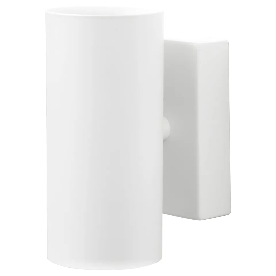 NYMÅNE lamp, white, cylindrical shade, steel base, minimalist design.