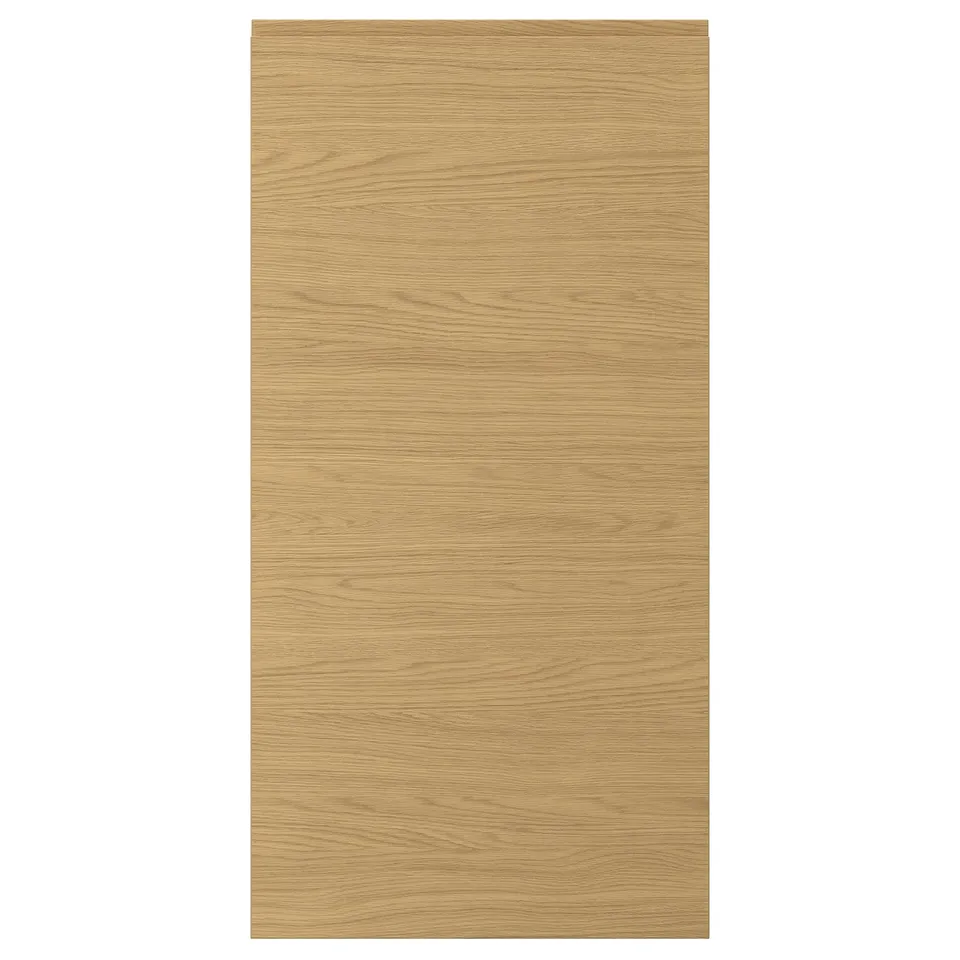 VOXTORP oak finish, rectangular cabinet door with integrated handles.