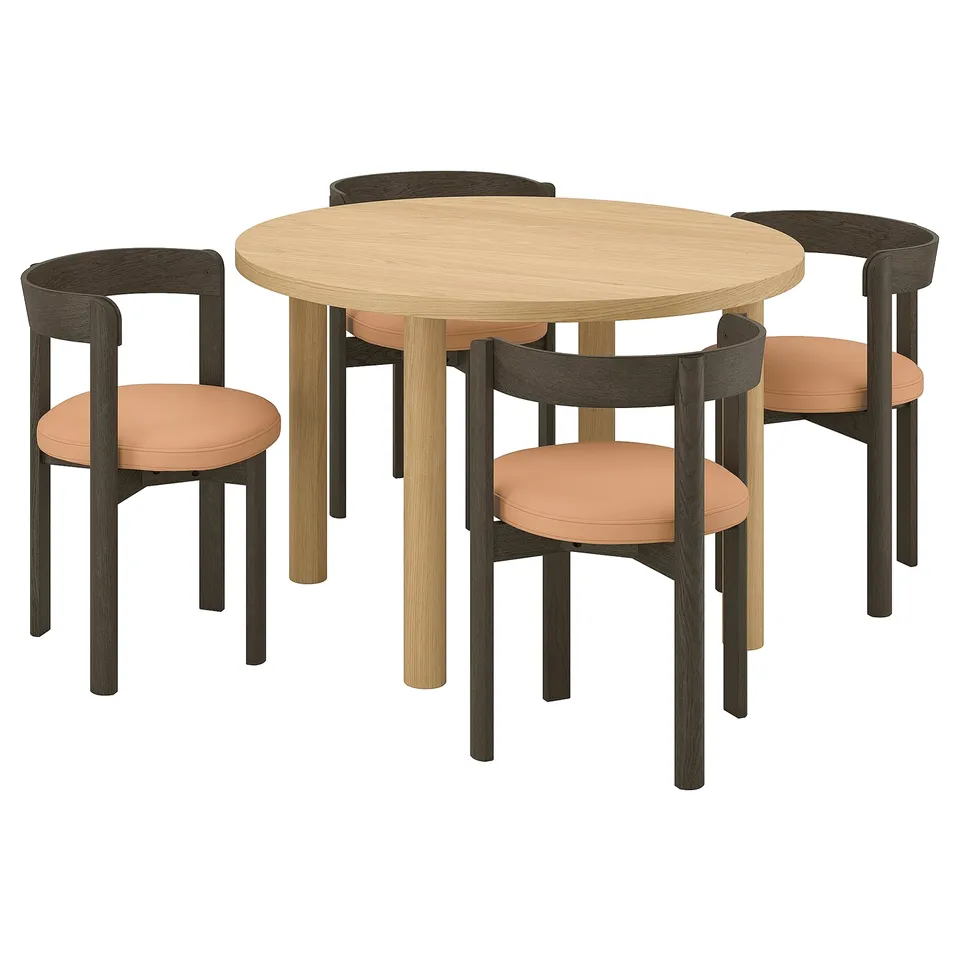 Round wood & leather dining set, scandinavian design