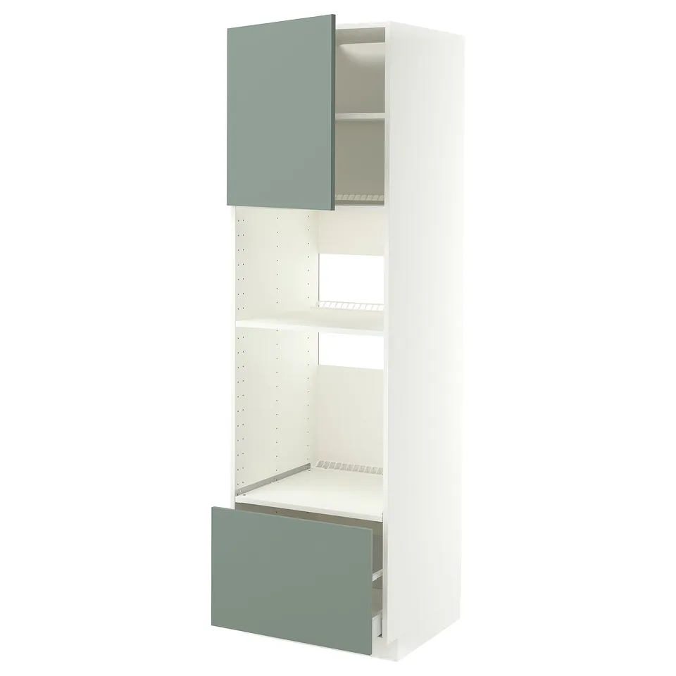 METOD / MAXIMERA High cabinet f built-in appliances, white/Nickebo matt grey-green, 60x60x200 cm