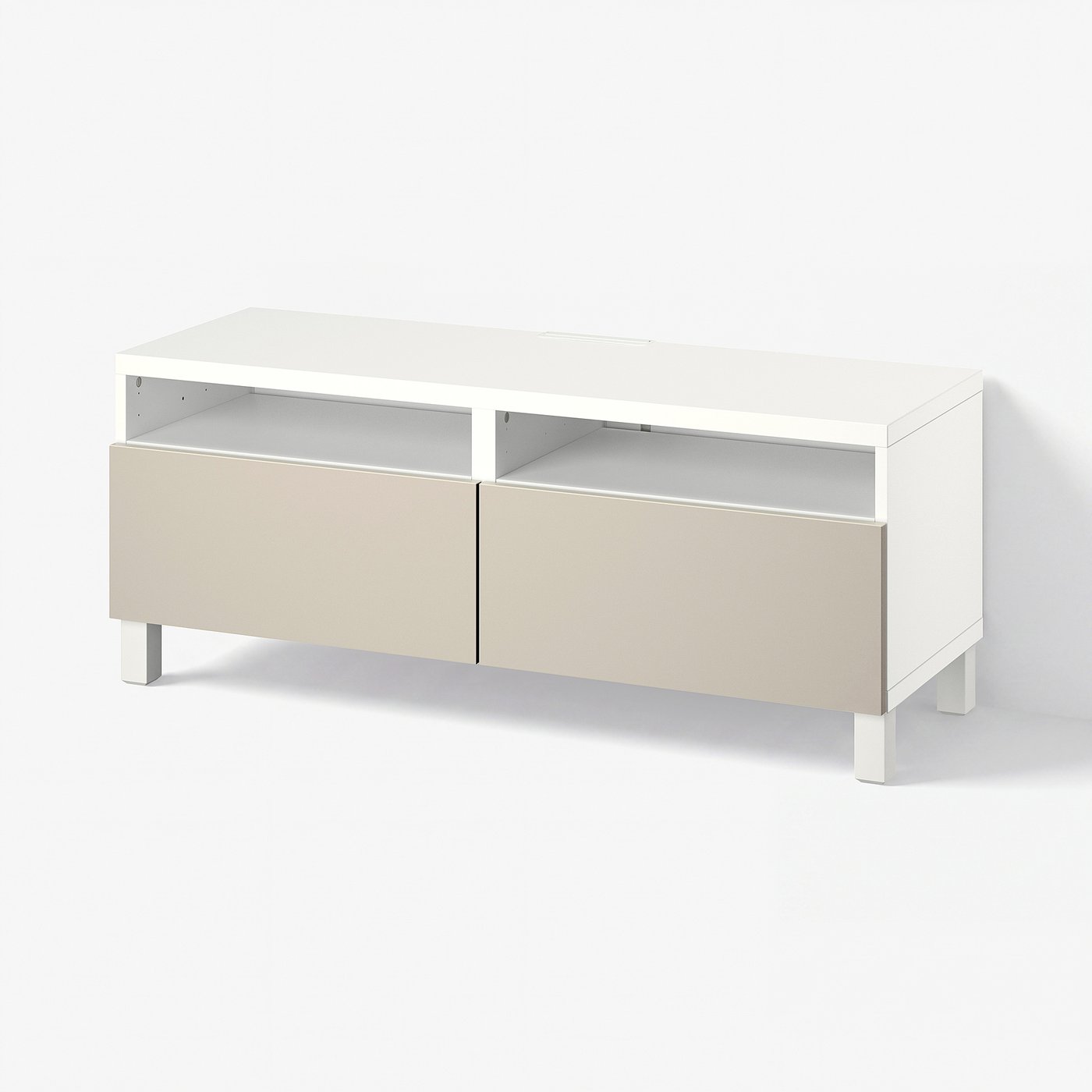 BESTÅ TV bench with drawers, white/Lappviken/Stubbarp light grey/beige, 120x42x48 cm