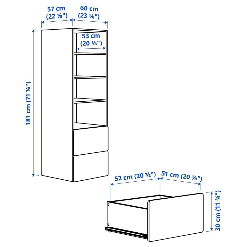 Illustration with measurements for the product: SMÅSTAD.