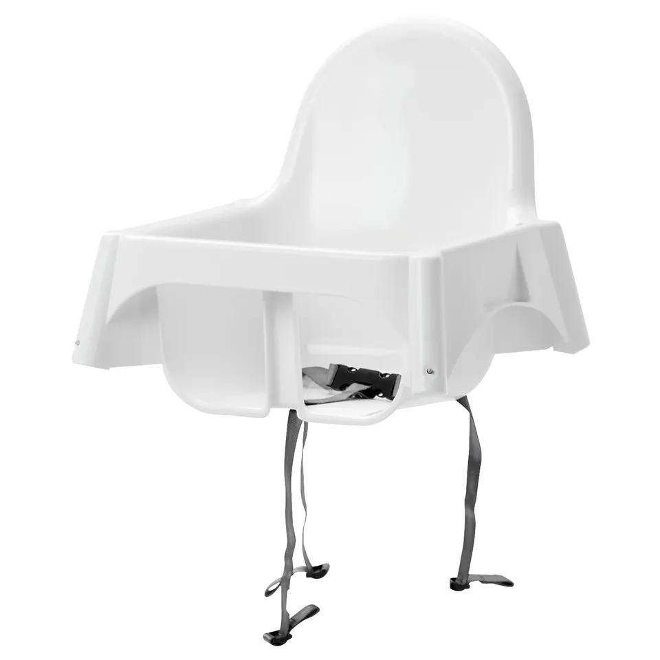White ANTILOP plastic high chair, modern design, adjustable legs.