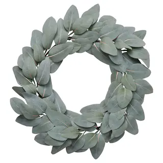 SMYCKA artificial wreath, in/outdoor eucalyptus/grey-green, 45 cm