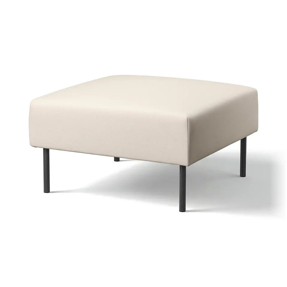 LILLEHEM beige ottoman, square, upholstered fabric, four black metal legs.