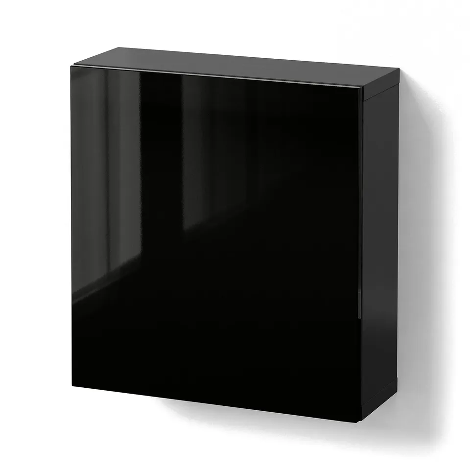 BESTÅ Wall-mounted cabinet combination, black-brown/Selsviken black, 60x22x64 cm