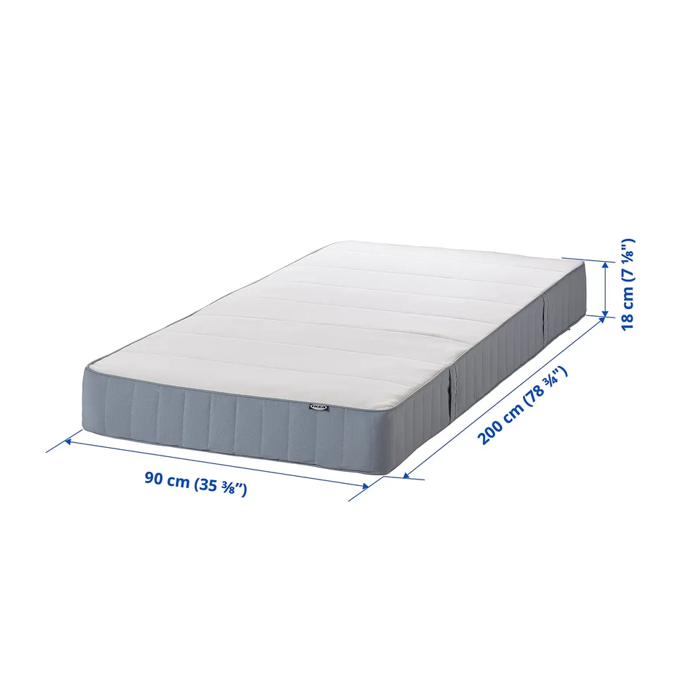 Mattress dimensions. 90cm x 200cm x 18cm. White and grey. Firm with bonnell springs.