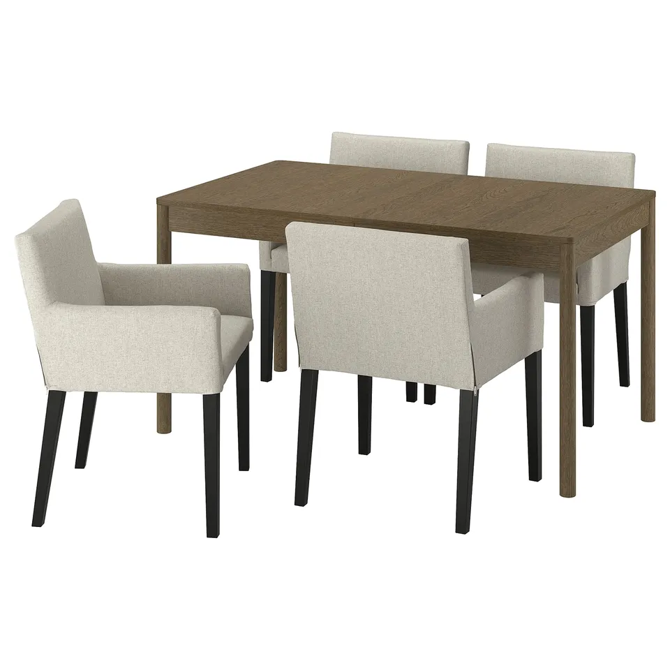 TONSTAD / MÅRENÄS Table and 4 chairs, brown oak veneer/Gunnared beige black, 140/196x85 cm