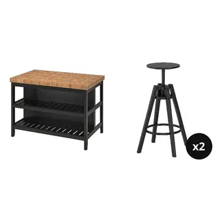 DALFRED/VADHOLMA set: kitchen island + bar stool x2