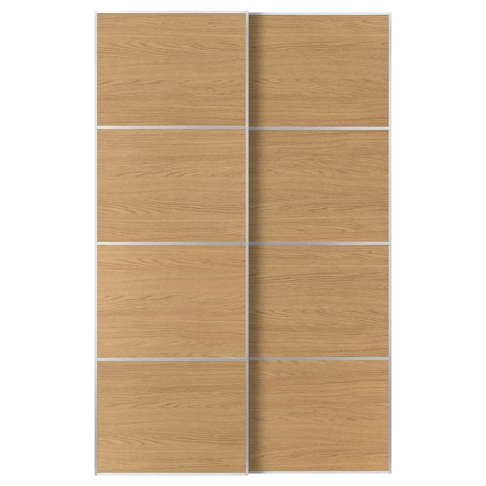 MEHAMN Pair of sliding doors, aluminium/double sided oak effect, 150x236 cm