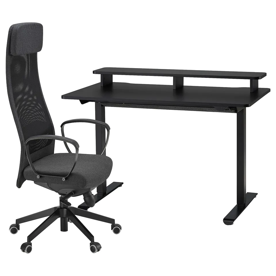 TRAVSPORT / MARKUS Desk and chair, electric black/dark grey