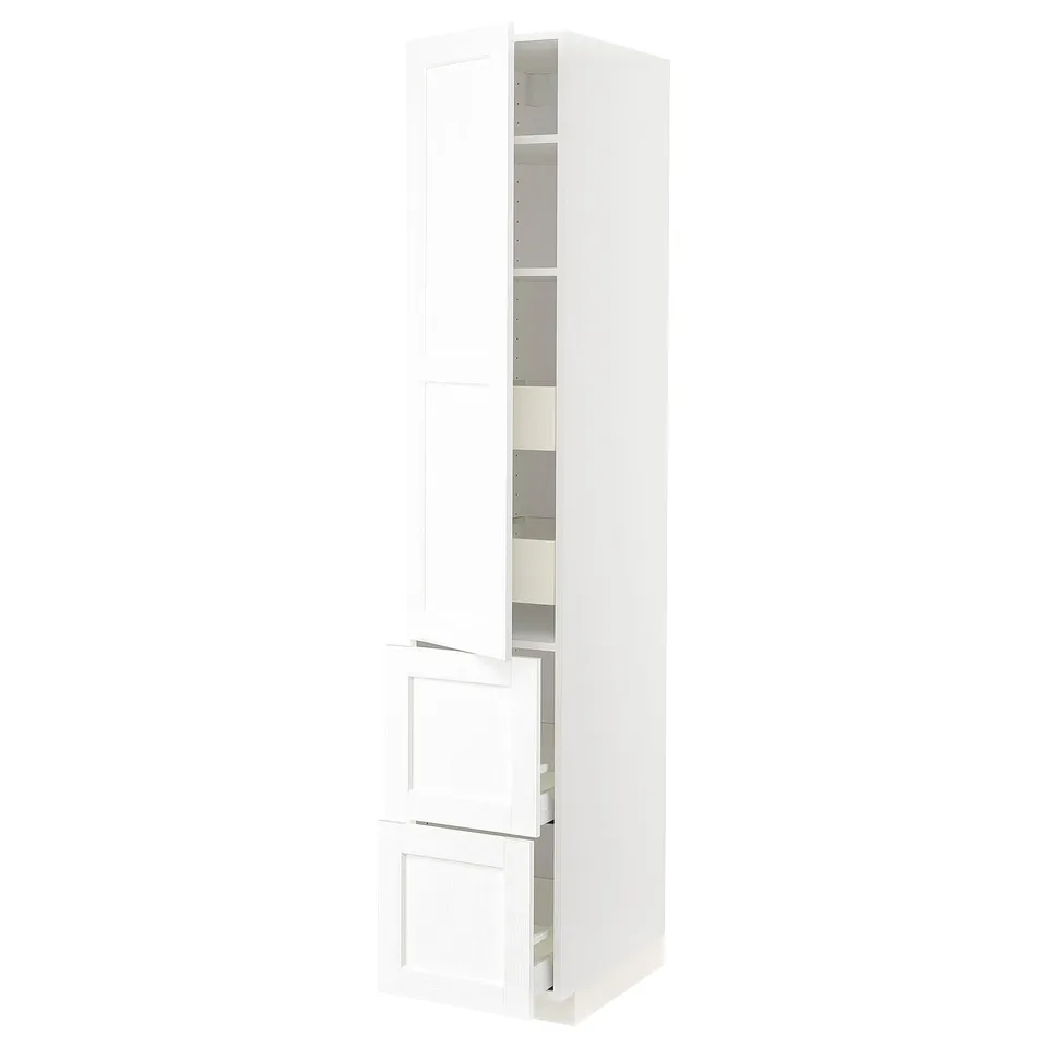 White METOD tall kitchen cabinet with multiple shelves.