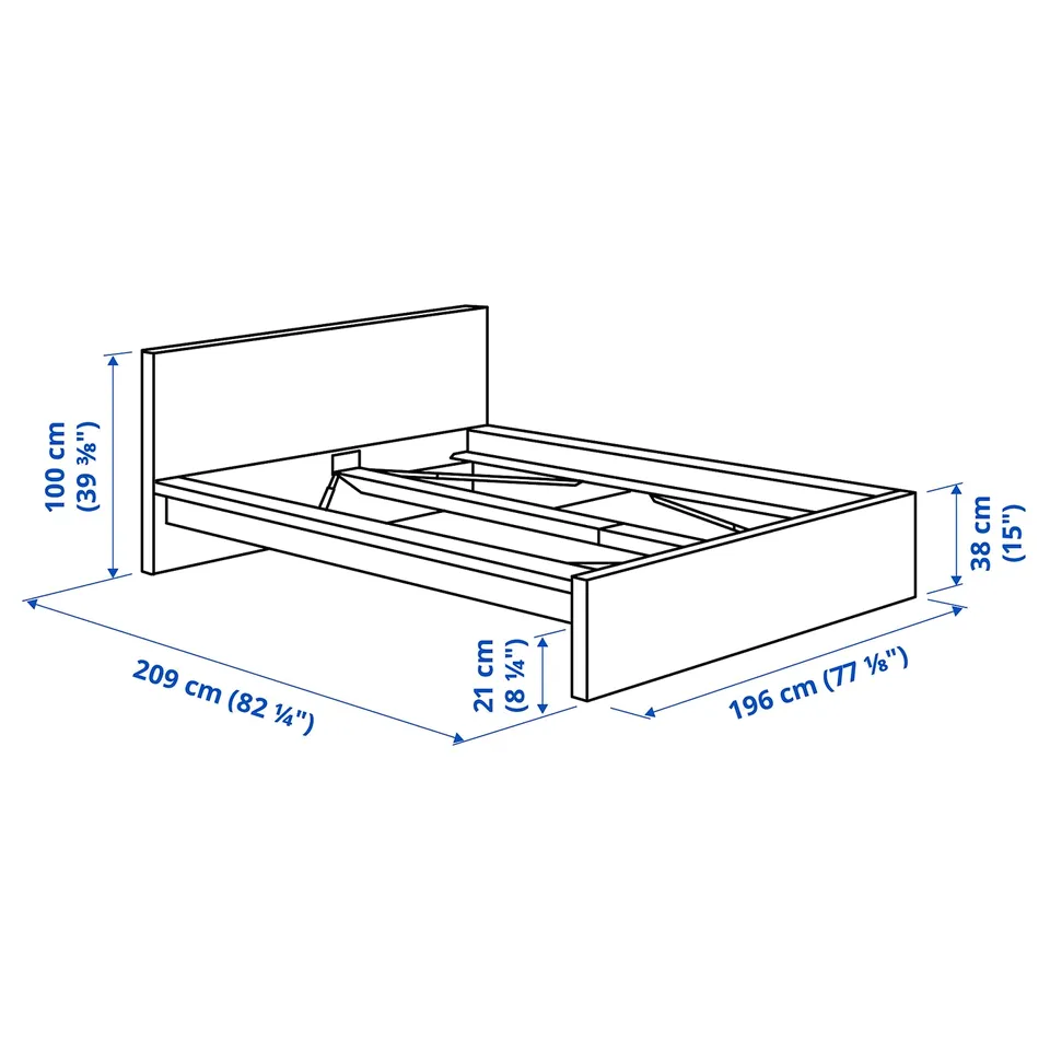 Illustration with measurements for the product: MALM.
