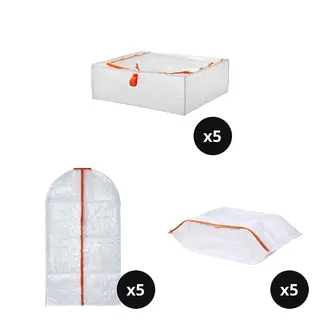 PÄRKLA set: storage case x5 + clothes cover x5 + shoe bag x5
