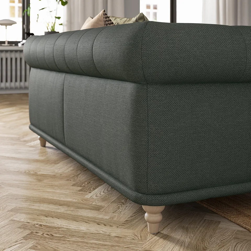 VISKAFORS sofa, dark green, plush fabric, rounded design.