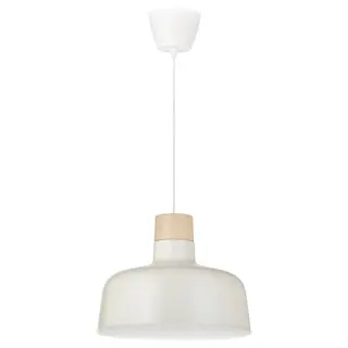 BUNKEFLO pendant lamp, white/birch, 36 cm