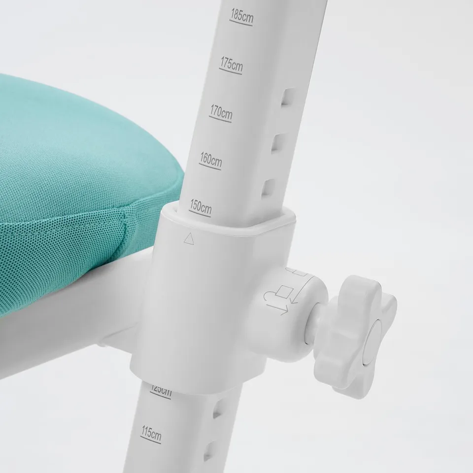 Adjustable chairs height marker, showing durable plastic and seat padding.