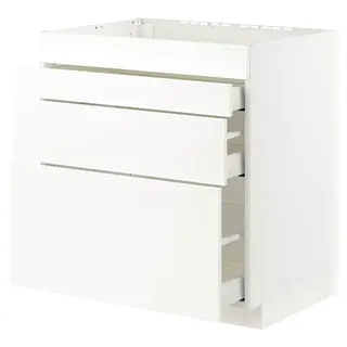 METOD / MAXIMERA base cab f hob/4 fronts/3 drawers, white/Veddinge white, 80x60x80 cm