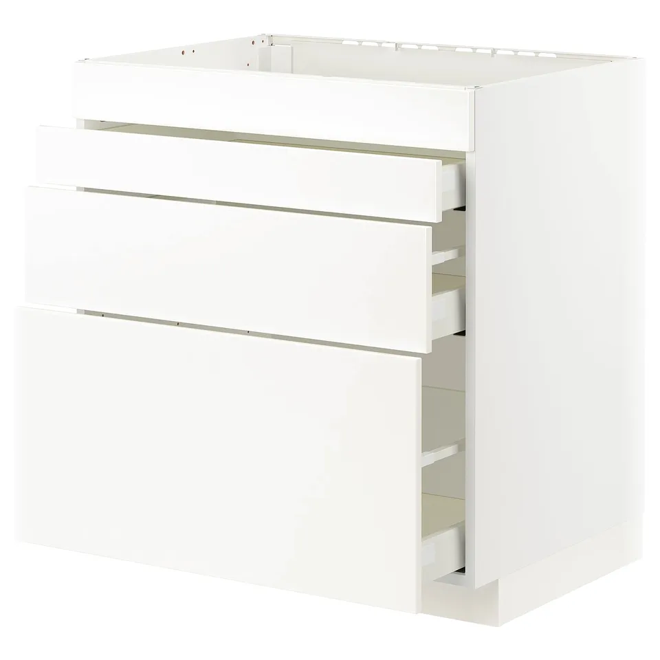 METOD white kitchen unit, sleek design, three drawers.