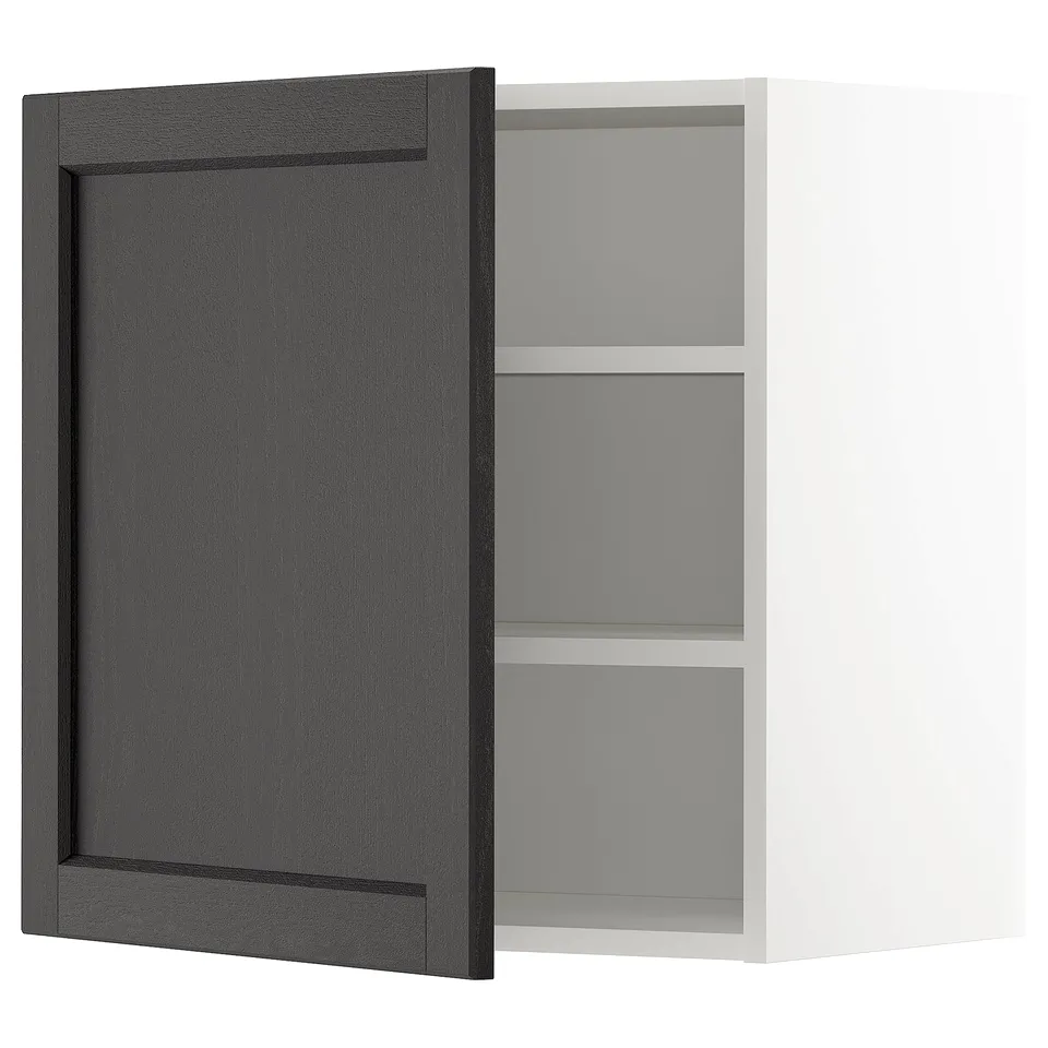 METOD kitchen cabinet: dark grey stain, rectangular, 2 shelves, bevelled doors.