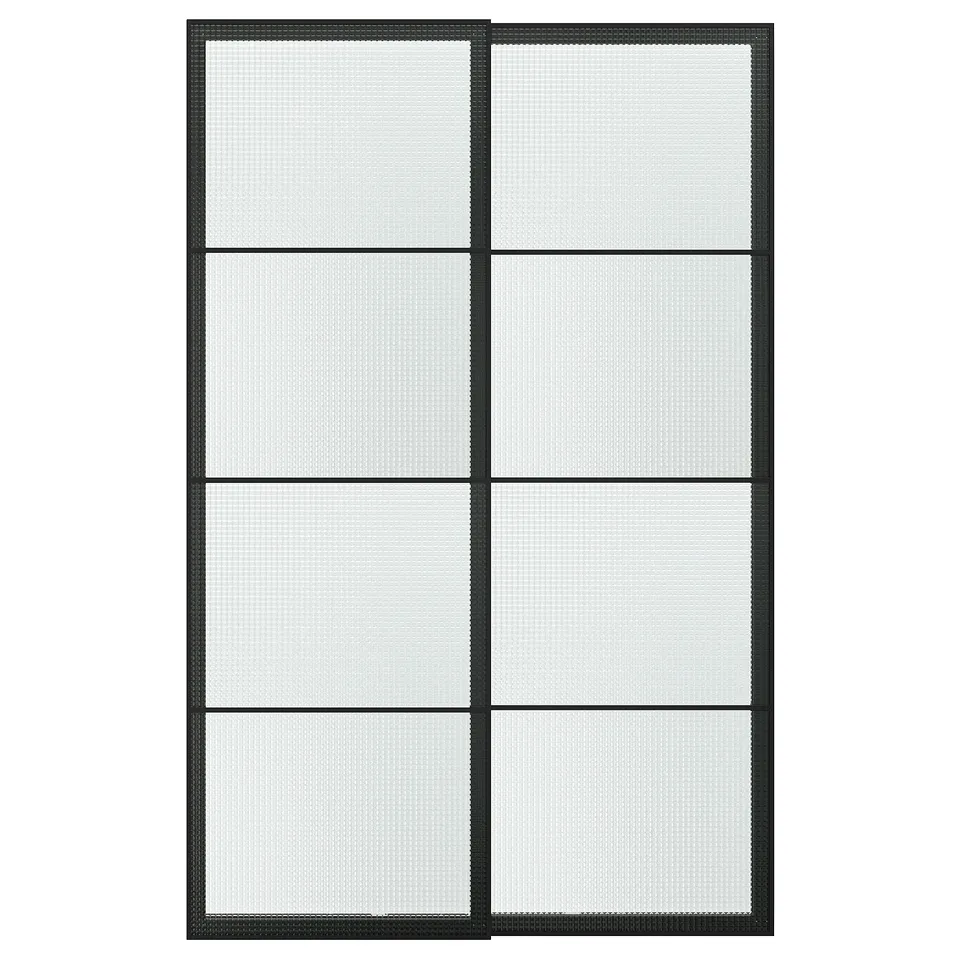 LUNDBRÄSMA Pair of sliding doors, black/checkered glass, 150x236 cm