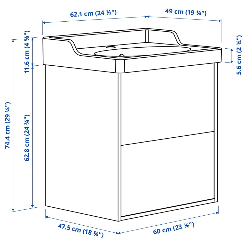 Illustration with measurements for the product: TÄNNFORSEN.