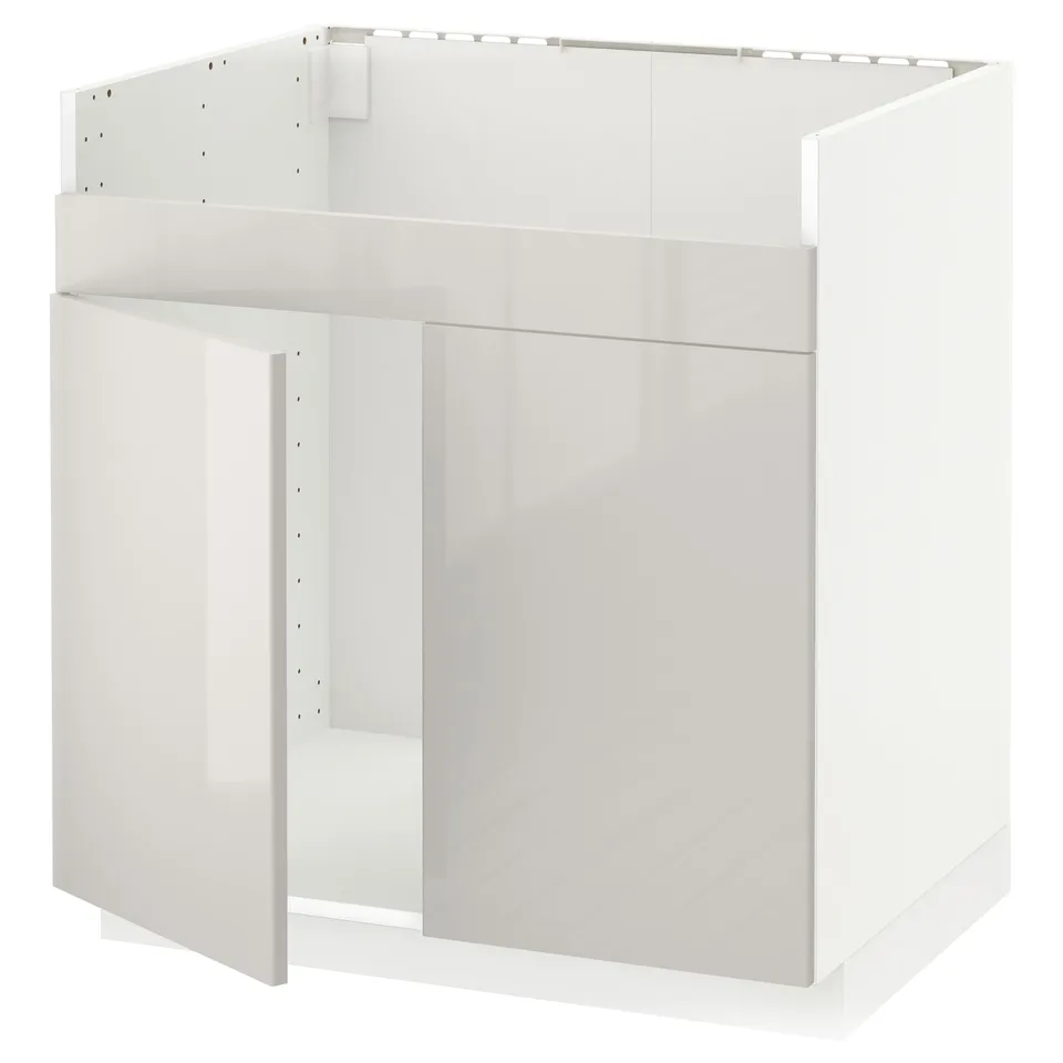 METOD white kitchen unit, glossy finish, rectangular shape, sturdy frame, modern design, high-gloss grey fronts.