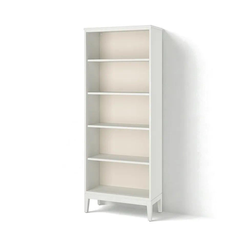 IDANÄS white bookcase with five open shelves, modern design.