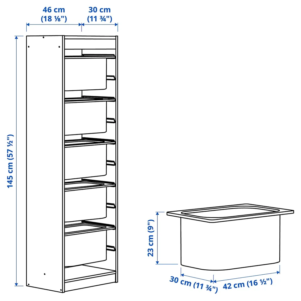 Illustration with measurements for the product: TROFAST.