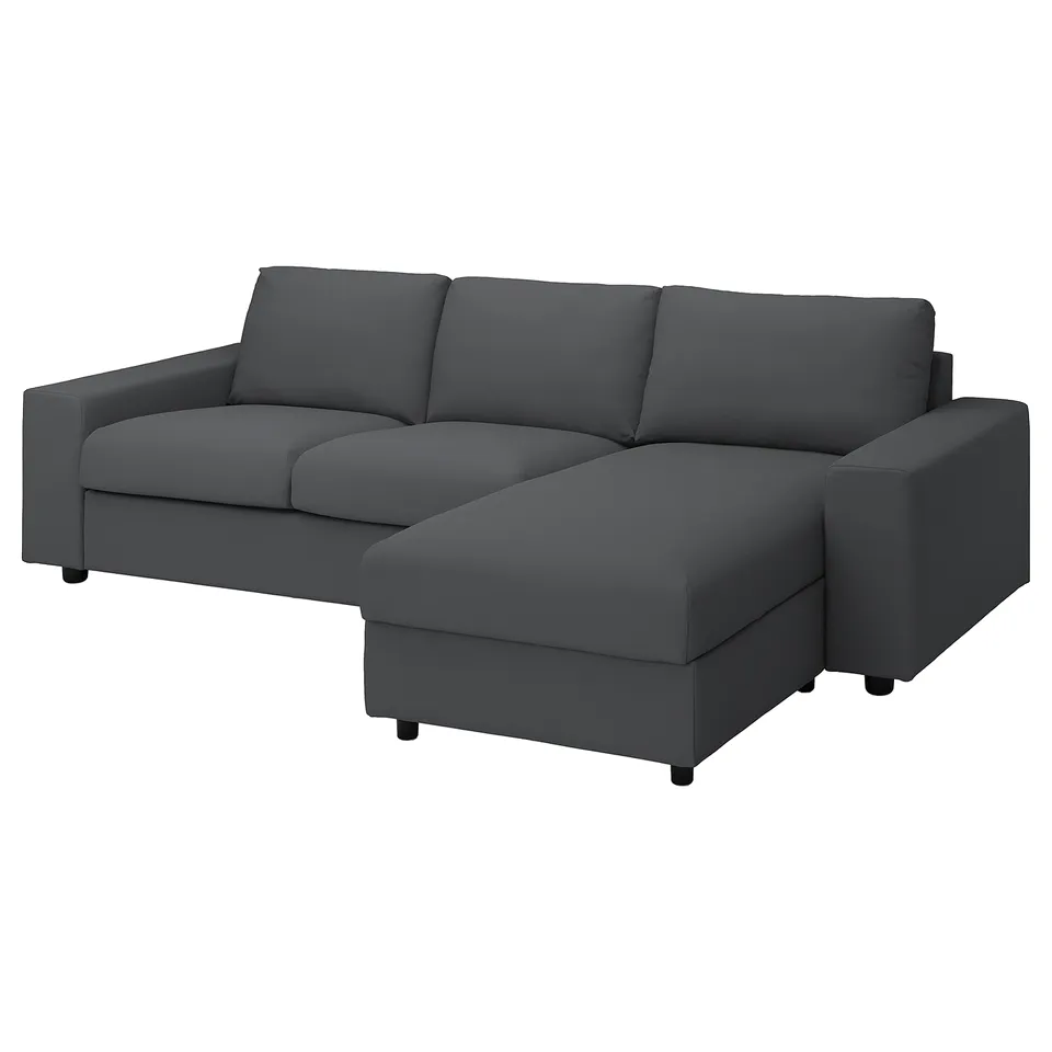 VIMLE grey sectional sofa, modern l-shape, soft fabric, plus storage.